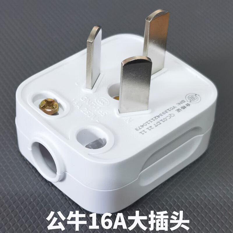 公牛2极3极二三脚带接线柱3插头10A16A250V大功率空调用家用二三插头 T-16S白色16A大三插头1个