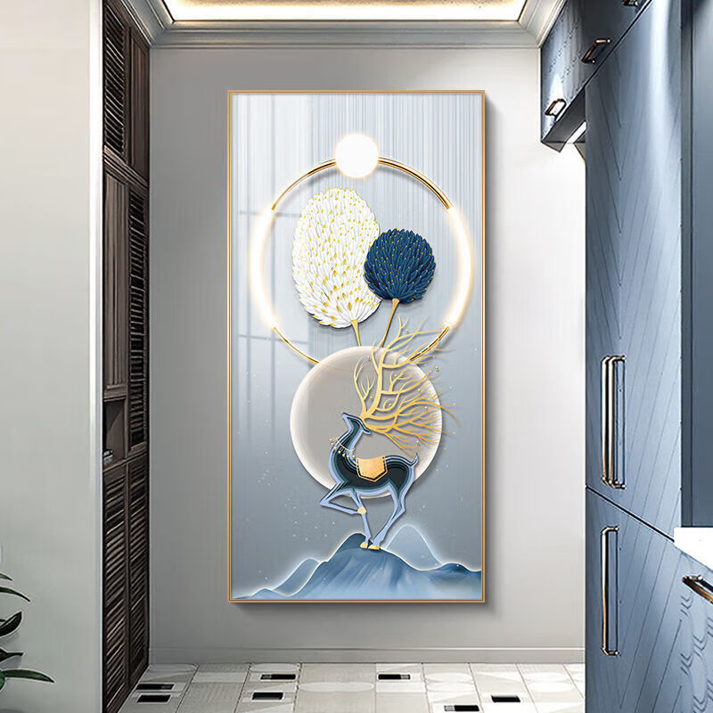 铃桐入户玄关装饰画正对门走廊尽头过道门现代轻奢走廊过道壁画客厅餐