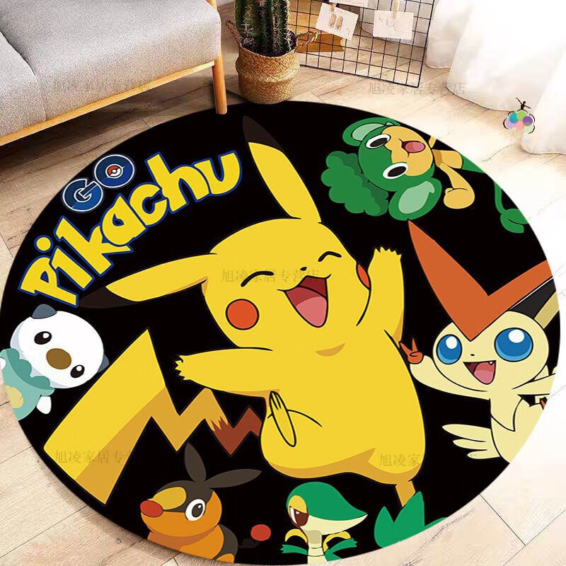 卡通地毯卧i室客厅加厚家用电脑椅转i椅垫子少女儿童 圆毯-开心皮卡丘