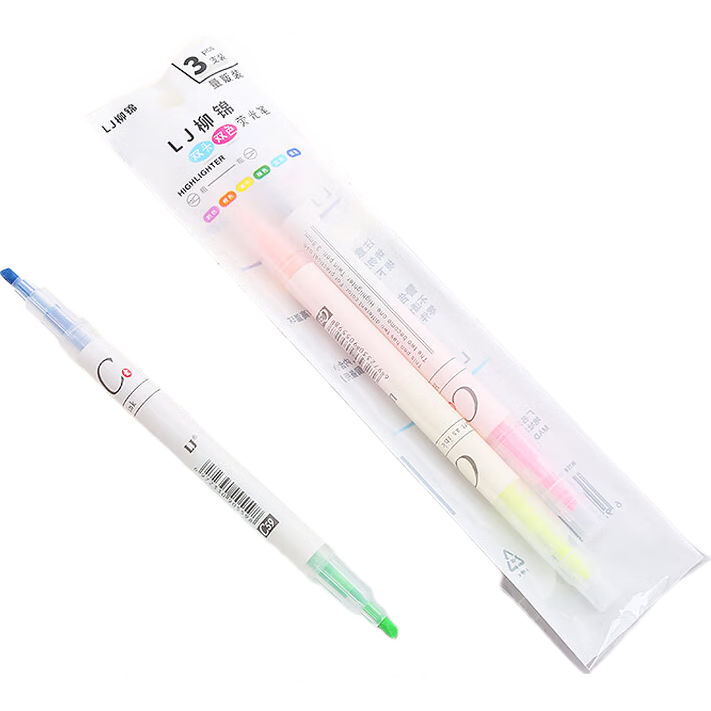 彩色双头荧光笔6色标记重点划线记号笔学生涂鸦手账笔斜头水彩笔 彩色3支6色