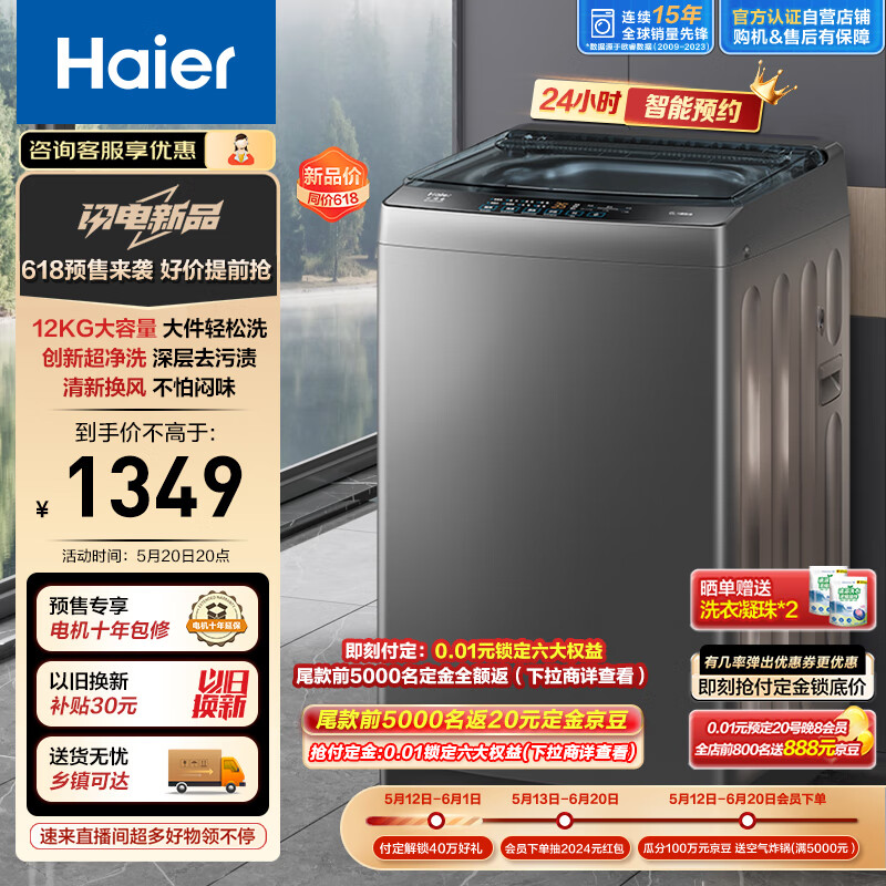 海尔（Haier）波轮洗衣机全自动家用 12公斤大容量 升级
