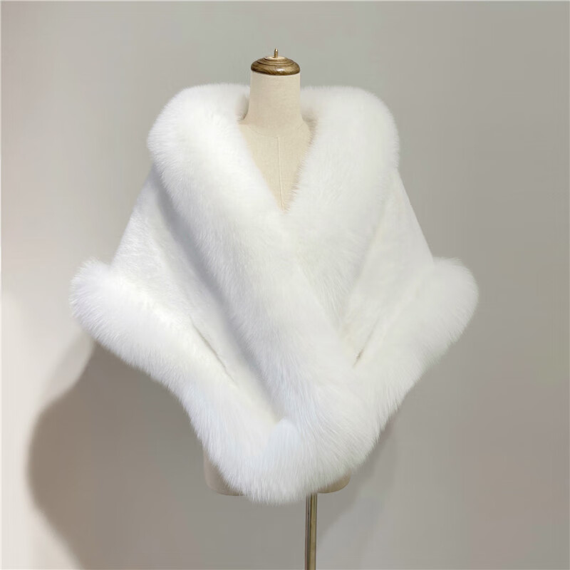 柏纳欧冬天旗袍外套披肩斗篷外搭高端喜妈妈冬新娘保暖毛绒披风 白色