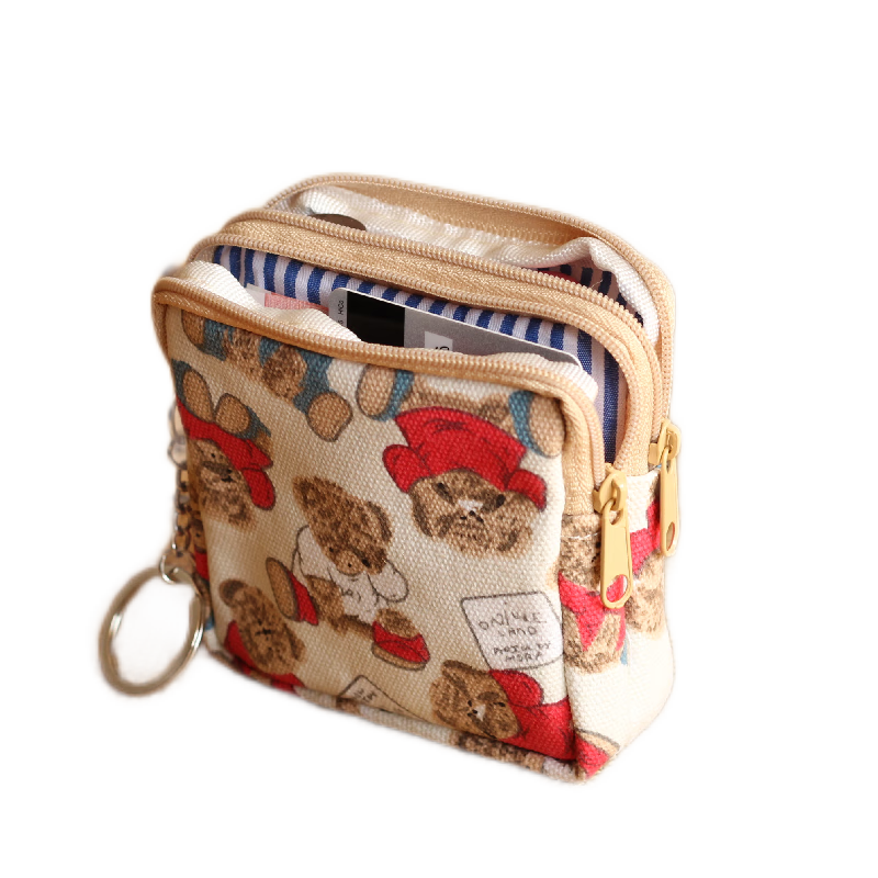 書(shū)果兒（SHU GUO ER）小錢(qián)包女款零錢(qián)包學(xué)生拉鏈女式帆布藝可愛(ài)迷你硬幣包耳機收納袋 淺黃色 貓咪雙拉方形1個(gè)#C