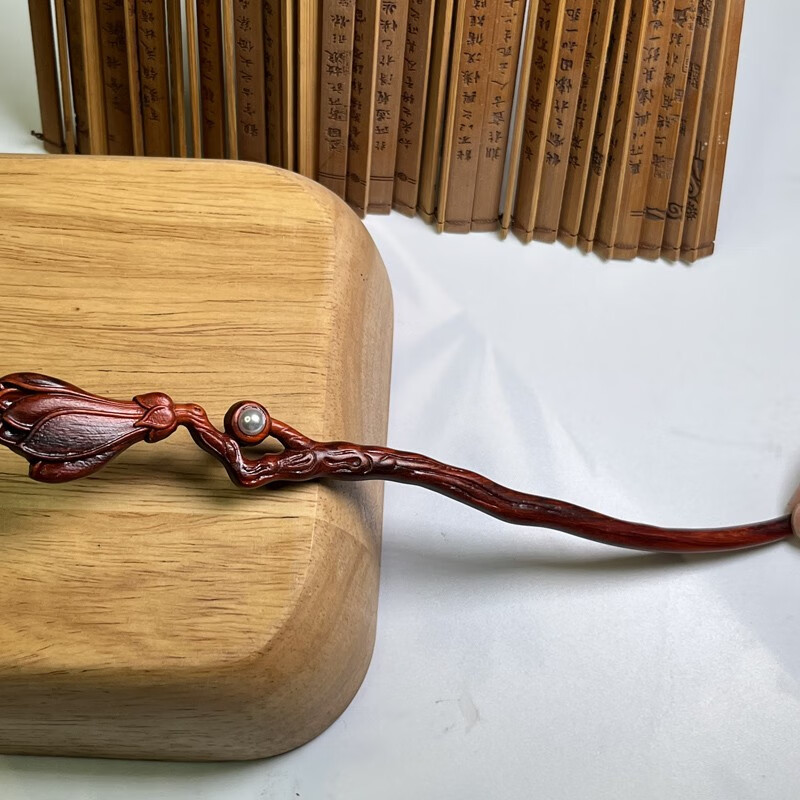 映棠小叶紫檀木雕玉兰花发簪实木古风女朋友闺蜜结婚生日礼品盘发簪子