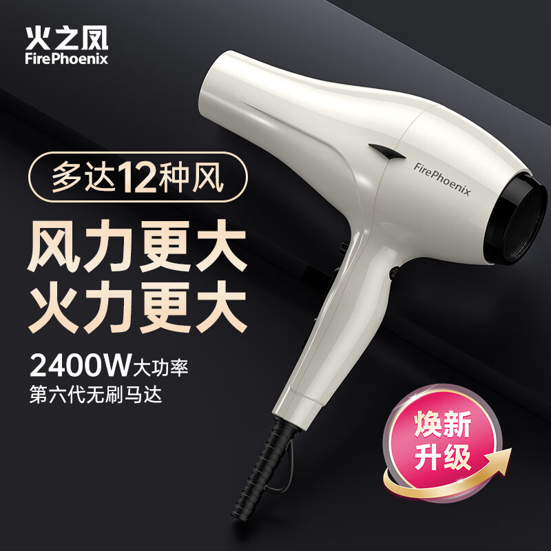 火之凤吹风机6600X 发廊专用大功率2400W大风力低噪音家用恒温护发不伤发 理发店专业电吹风筒家电 6600H+米兰白 （四档风） 京东折扣/优惠券