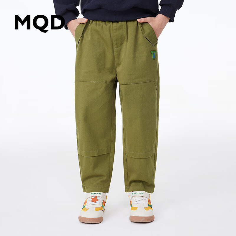 MQD童装男童休闲裤复古潮酷儿童户外工装风运动长裤子 军绿 130