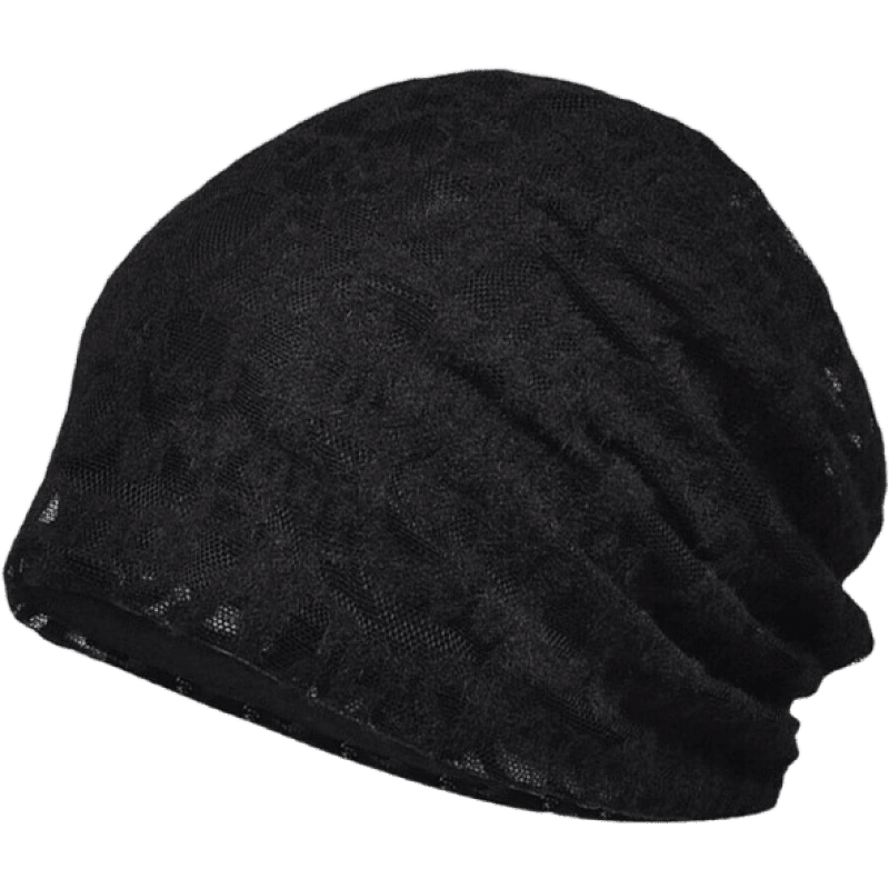 Fangchi帽子女防風(fēng)蕾絲帽薄款女春秋提花字母鏤空透氣百搭月子帽包頭帽 黑色- 均碼