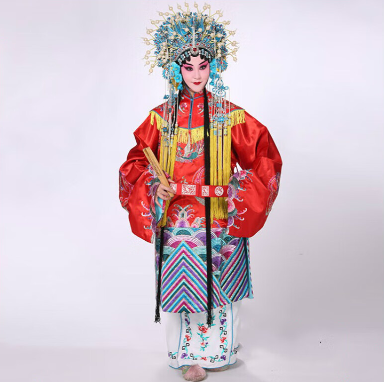 京剧花旦戏曲服装演出戏剧贵妃醉酒公主娘娘戏服普勾蟒 红色 普缎勾蟒