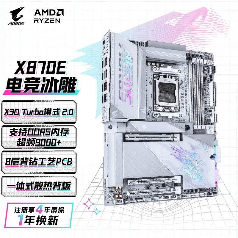 技嘉（GIGABYTE）电竞冰雕X870E AORUS PRO X3D ICE主板DDR5支持AMD CPU AM5 9700X 9950X 9900X 9600X