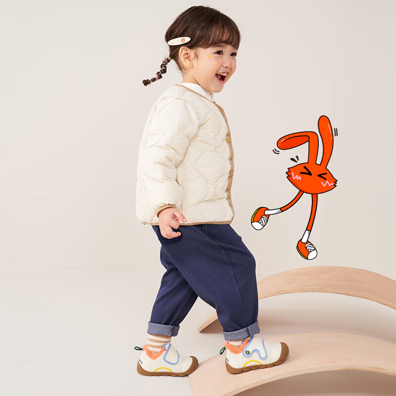 卡特兔婴儿学步鞋男女宝宝冬加绒棉鞋幼儿园室内鞋小白鞋防滑儿童机能鞋 黑白（X2DE014） 19 内长12.0cm 脚长11-11.4