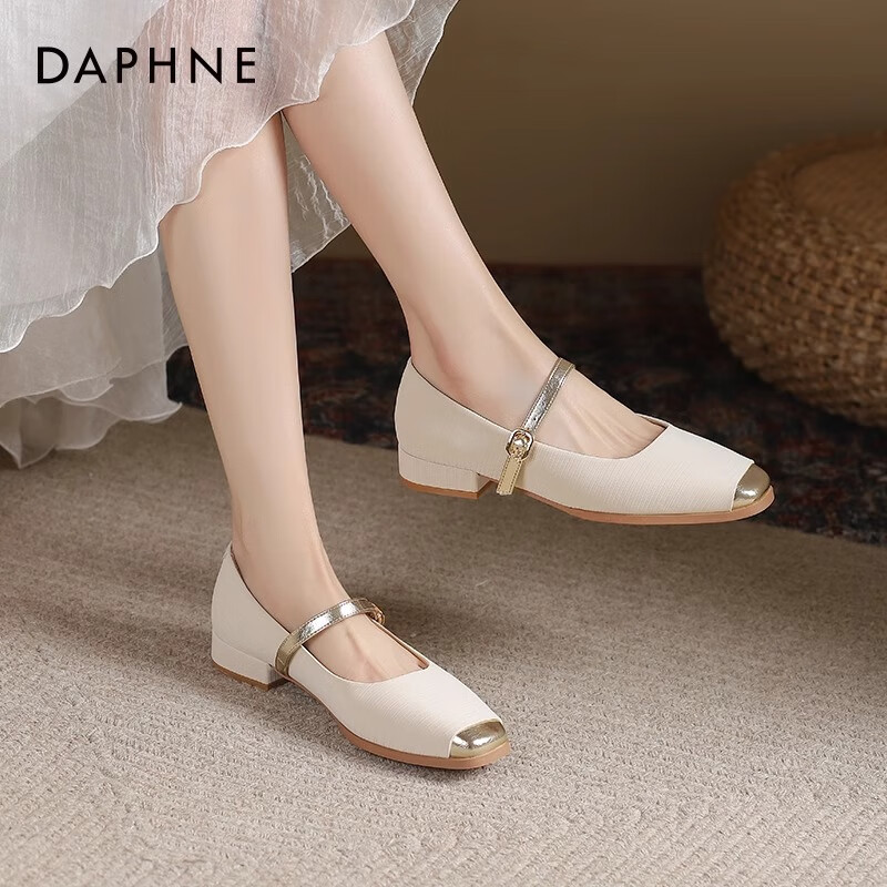 达芙妮玛丽珍女鞋2024新款春秋法式气质小香风皮鞋拼色一字扣单鞋QJ1Q 米金色 39 京东折扣/优惠券