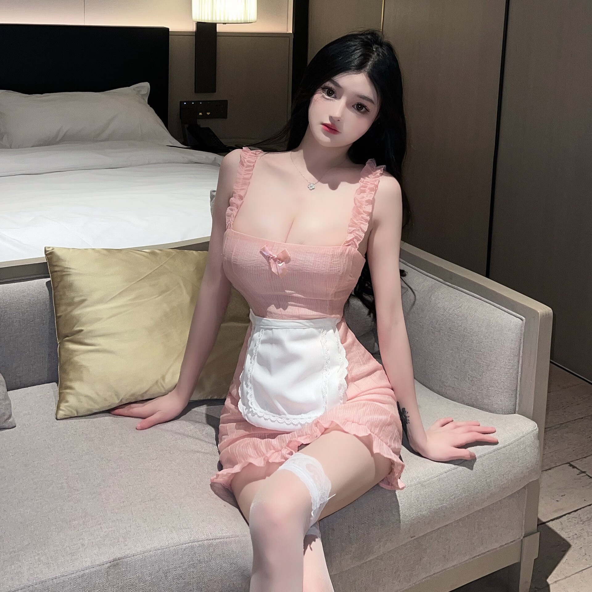 爱如如日系纯情小女佣性感透视吊带可爱角色扮演套装5212 粉色 均码