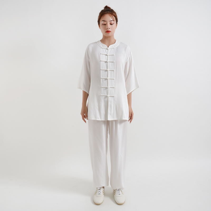 huilang)太极服女夏季绵绸中袖练功服武术服棉绸飘逸薄长袖太极拳套装