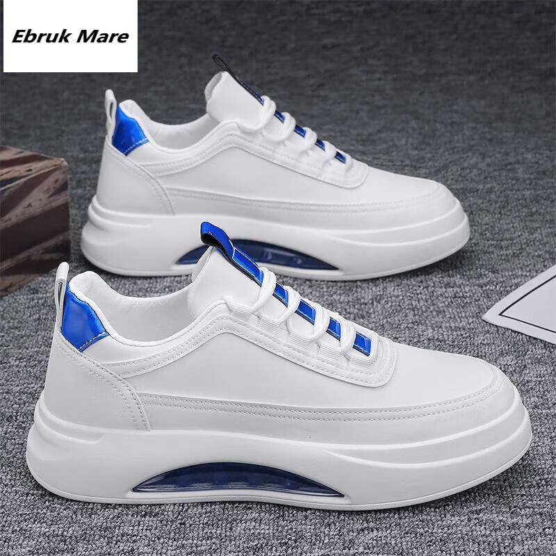 ebruk mare鞋子男鞋春秋款气垫小白鞋男潮鞋百搭运动休闲鞋 白蓝 43