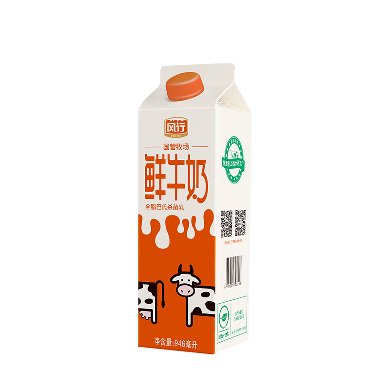 风行牛奶 屋顶包鲜牛奶 946mL 巴氏杀菌乳生牛乳 低温鲜奶