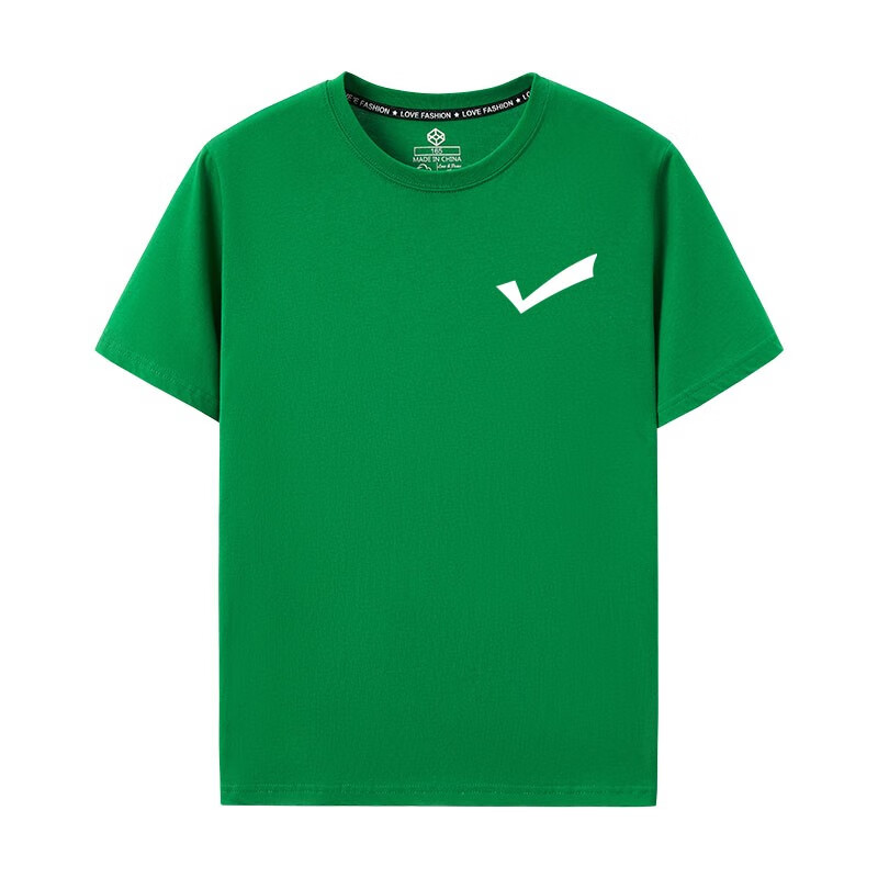 男女无字母t恤纯棉中考衣服考的都对全对对勾对号班服 对钩胸标-绿色