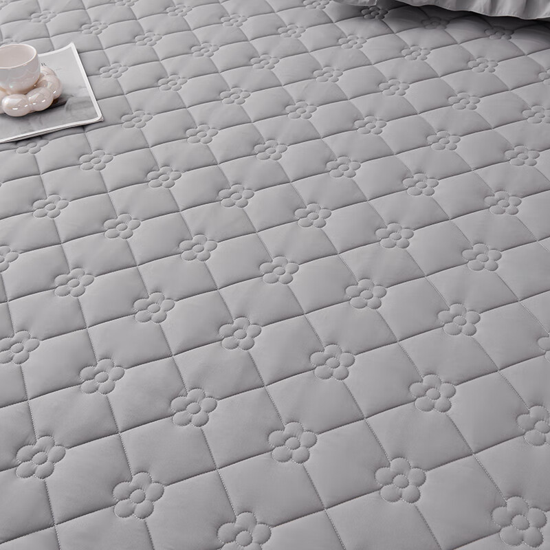 诸禄家纺 床笠式床裙二合一四件套A类原棉夹棉床罩床围裙四季2025新款 太阳花-夜灰 床裙款 2.0m四件套