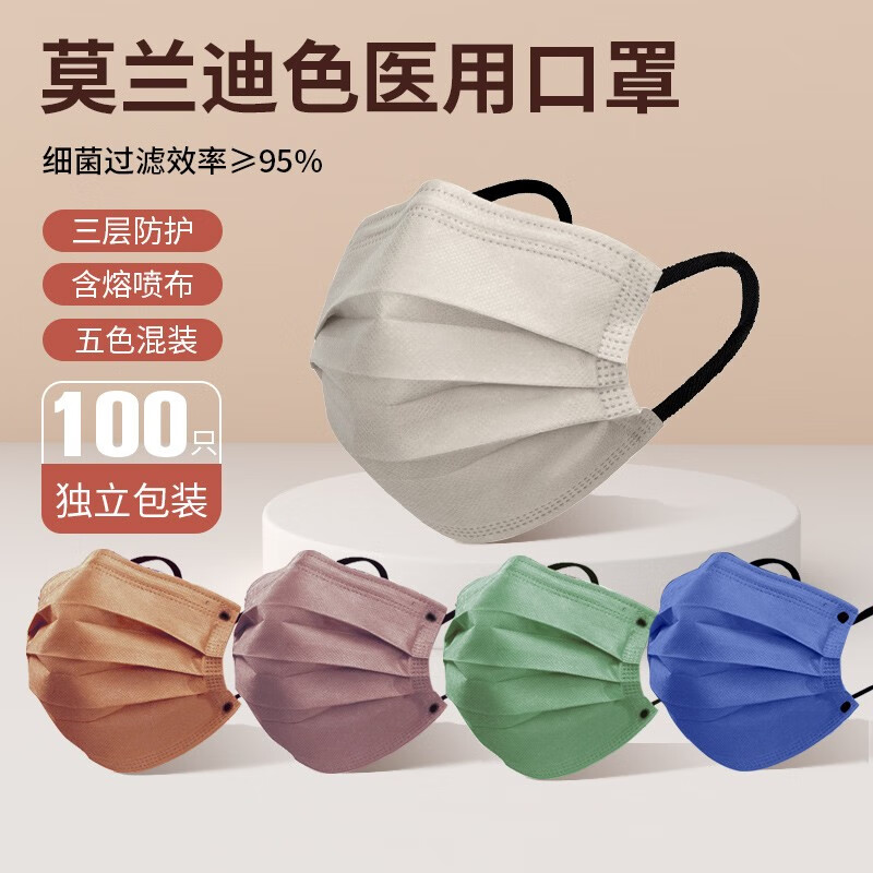 口罩价格走势图:锋立莫兰迪色口罩实惠又时尚