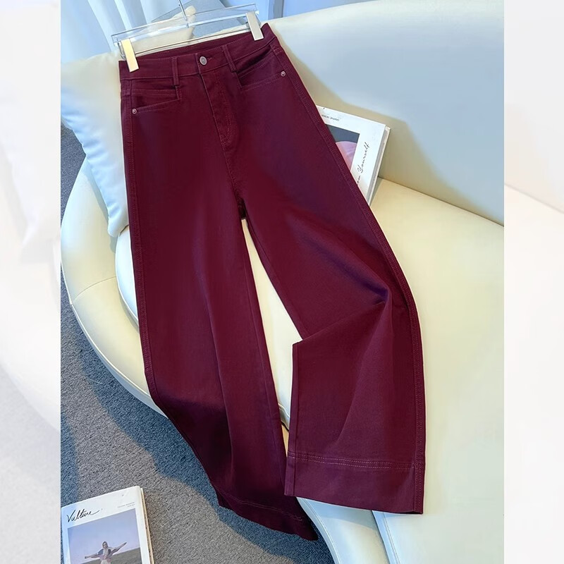 RAJKPOOR高端丹宁蓝牛仔裤女秋冬加绒2025年新款小个子垂感窄版直筒阔腿裤 A款冷茶色《加长版》春秋款 4XL 《建议147-160斤》