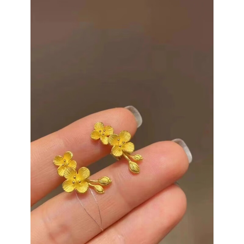 耳钉24k花朵耳环女丁香花气质复古简约设计感镀足金耳饰 丁香花耳钉