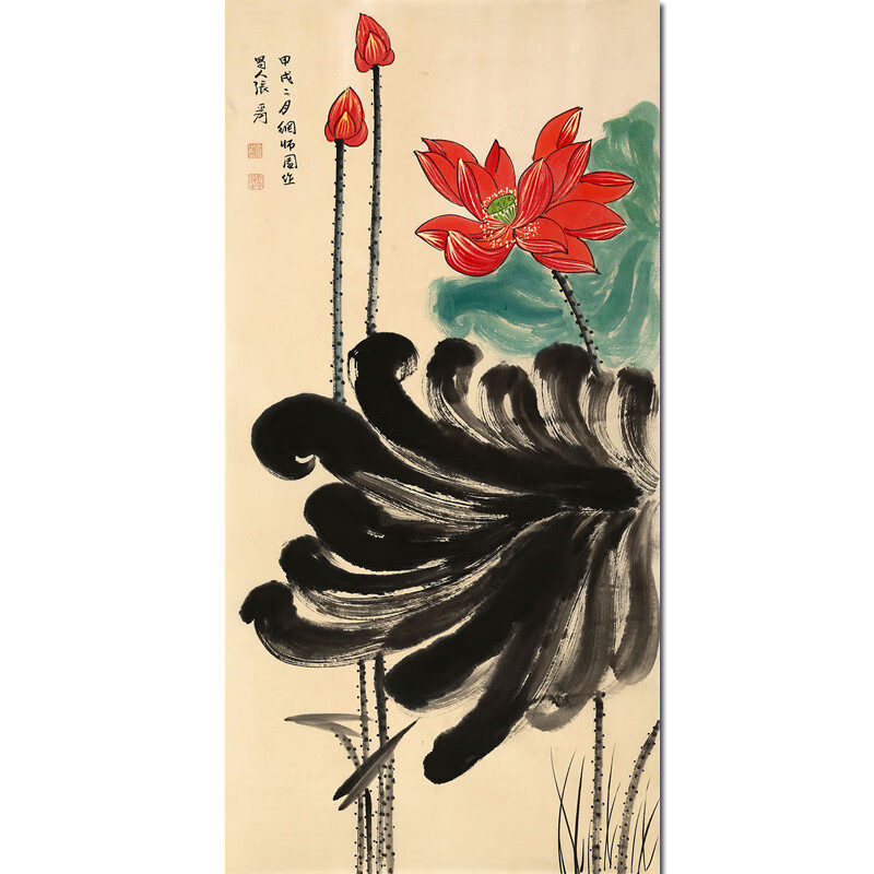 其他品牌张大千《荷花》名人手绘真迹字画书画艺术品拍卖国画水墨油画