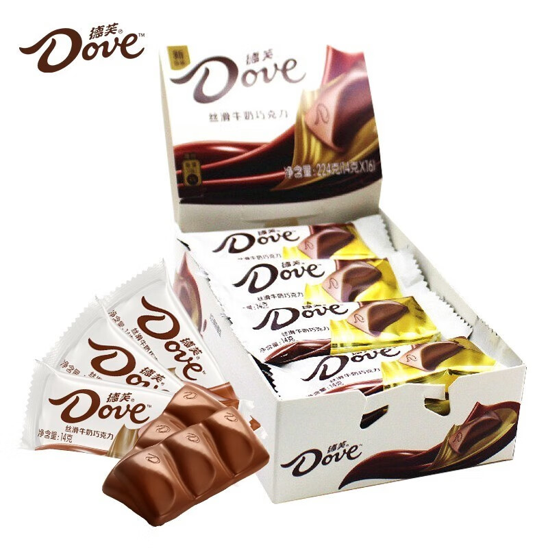 德芙(Dove)丝滑牛奶巧克力整盒分享装14g*16共224g儿童休闲零食糖果送女友 德芙14g*16牛奶巧克力盒装