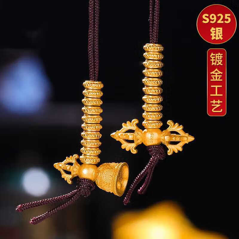 s925纯银镀金计数器铃杵雕花手链配件108手串藏式高档吊坠礼物