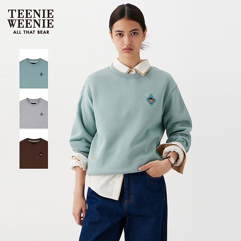 Teenie Weenie小熊女装卫衣冬季时尚休闲舒适简约刺绣圆领套头上衣 薄荷色 M