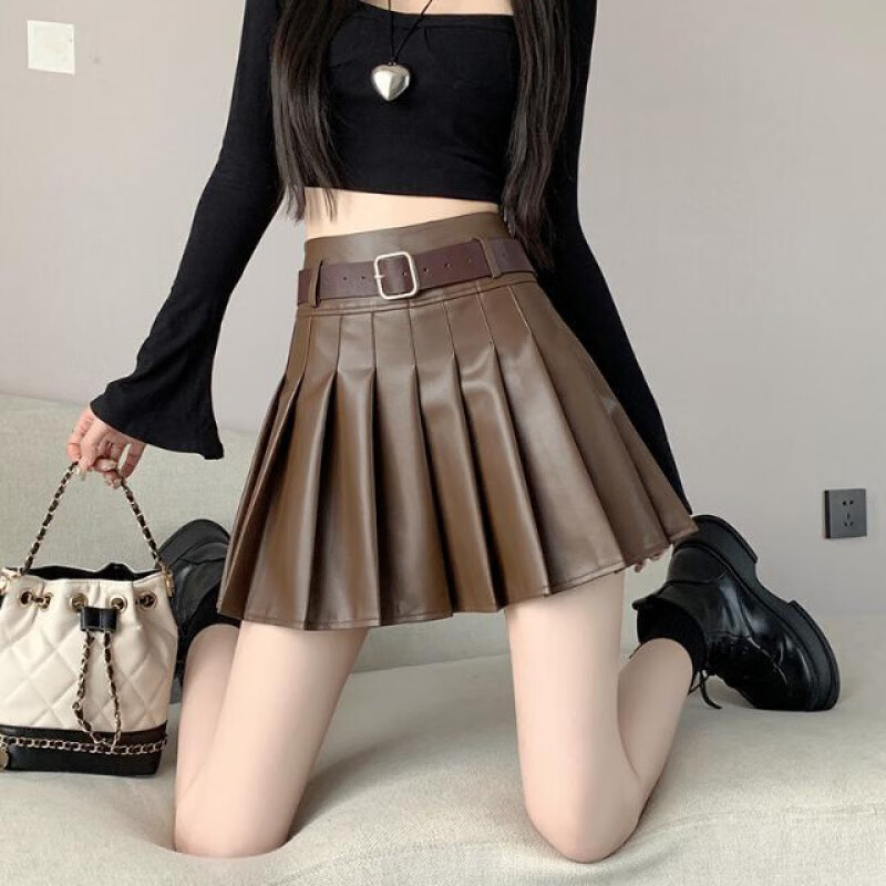 雷黛茜小皮裙半身裙秋装女2024年新款百褶裙短裙高腰显瘦A字裙伞裙潮 主图款 M 建议93-102斤