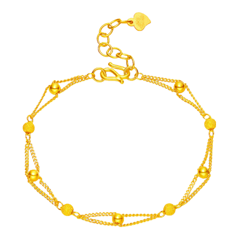 夢金園 圣誕禮物 黃金手鏈 足金光砂圓珠鏈雙層滿天星手飾女生日禮物