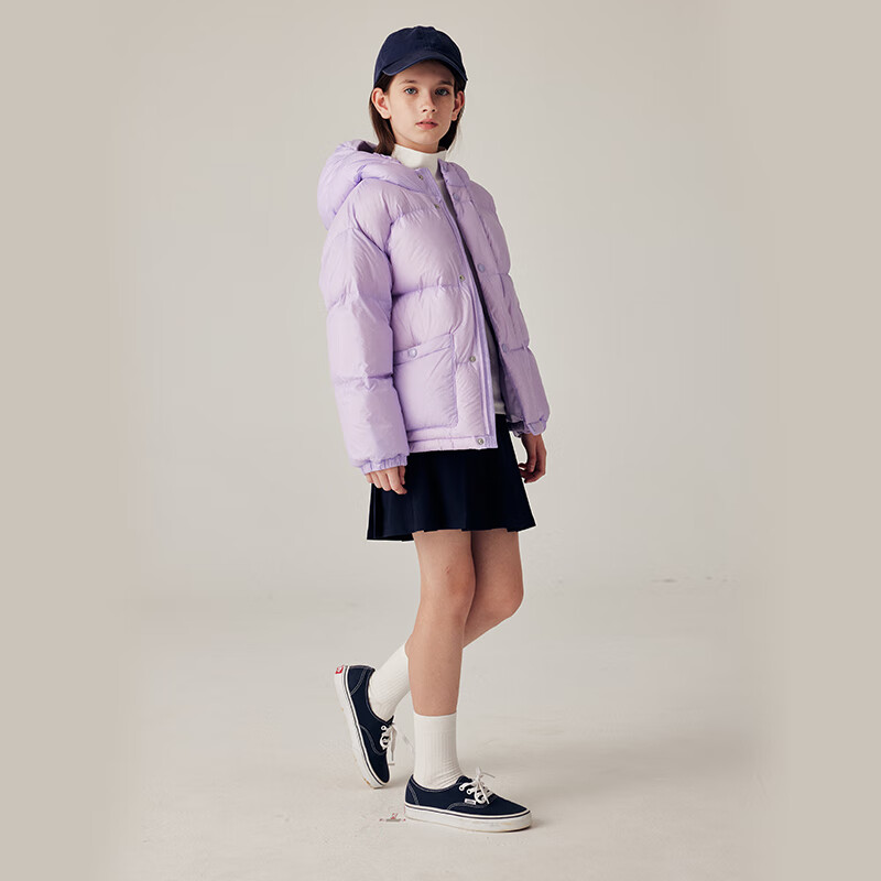 E·LAND KIDS衣恋冬季新品男女童双门襟字母连帽羽绒服 L/Purple浅紫色/76 160 cm