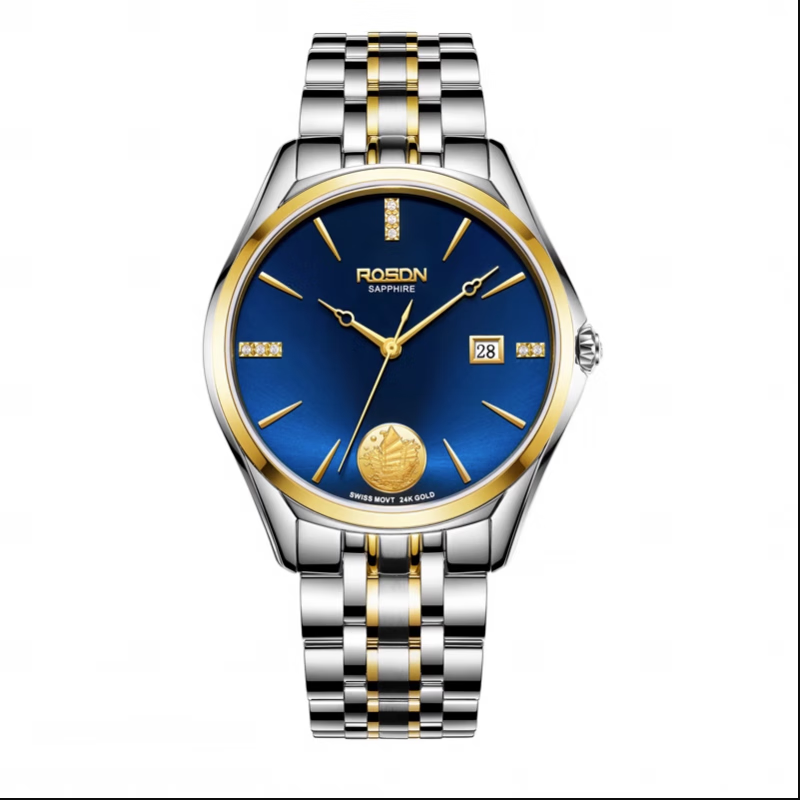 劳士顿(rosdn)手表男款 2023年热款十大品牌品牌足金币商务男士手表