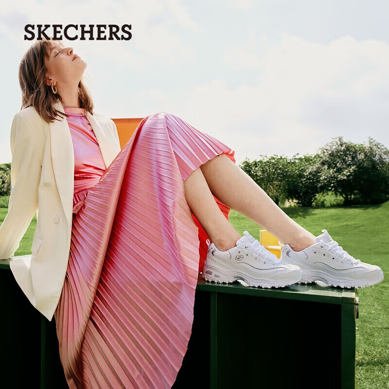 斯凯奇（Skechers）小白鞋女士厚底增高老爹鞋子黑色休闲运动鞋夏季11979