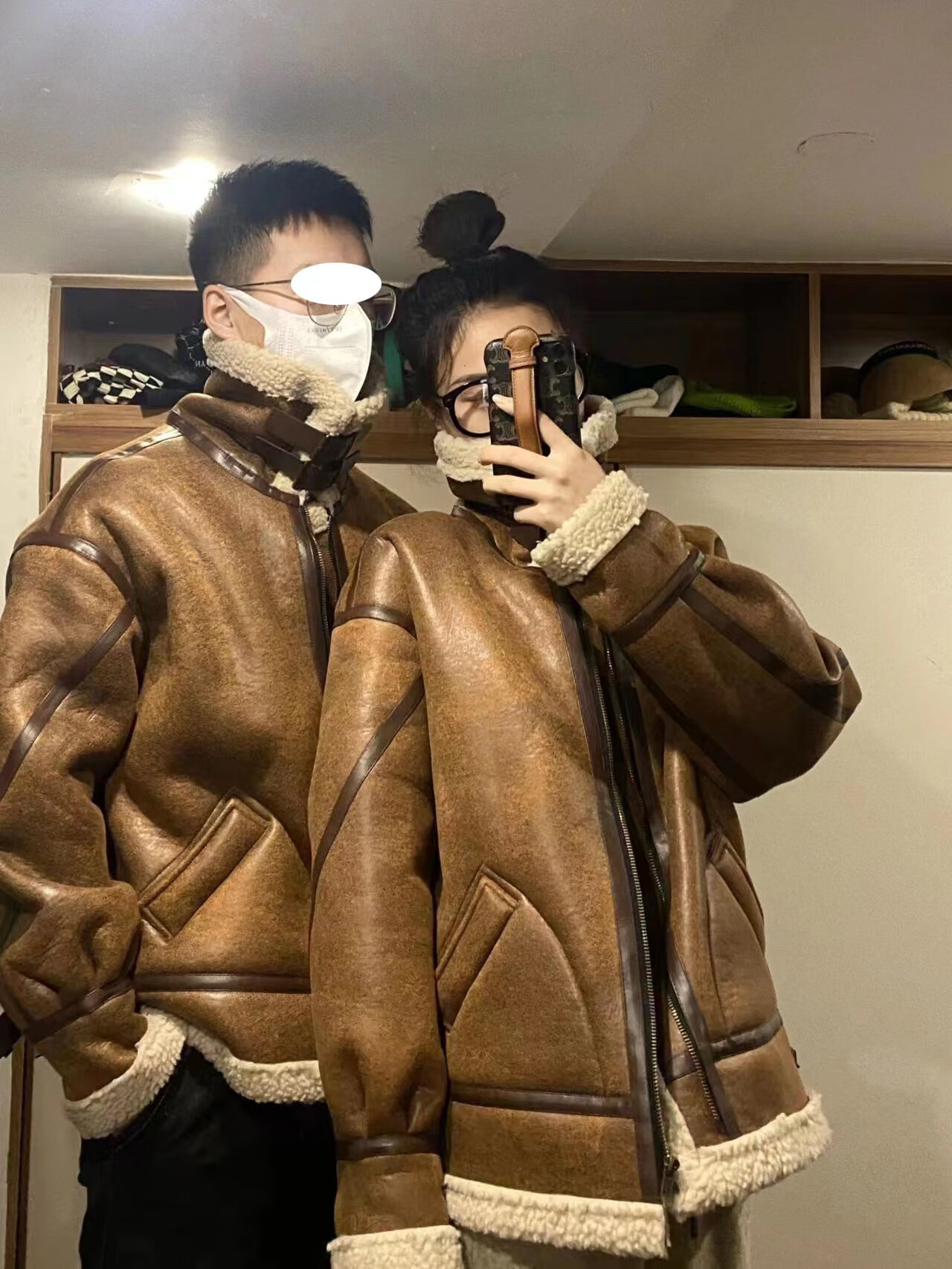 leedprre情侣外套冬季2023新款羊羔毛高级感复古加绒加厚机车男女 深