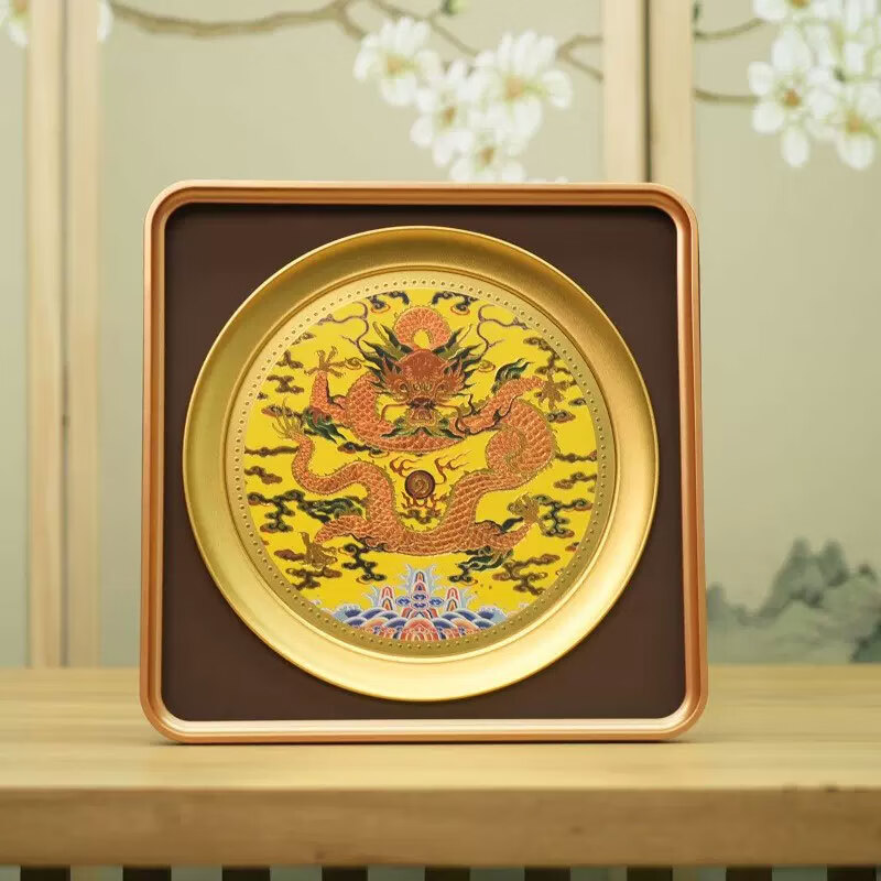 兆宸中国特色礼品皇锦龙盘金雕彩绣摆件商务国风礼物送朋友送老外礼品 皇锦龙盘