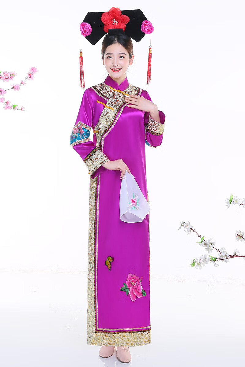古装女还珠格格服装成人宫女甄嬛传旗袍大码演出服饰 紫色 围巾 手帕