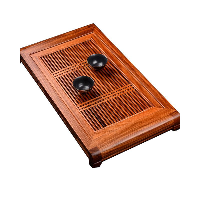 從簡新款雞翅木茶盤抽屜式儲水排水雙用托盤家用實木蓄水茶臺小號茶托 花梨木小古典：57*34*7cm