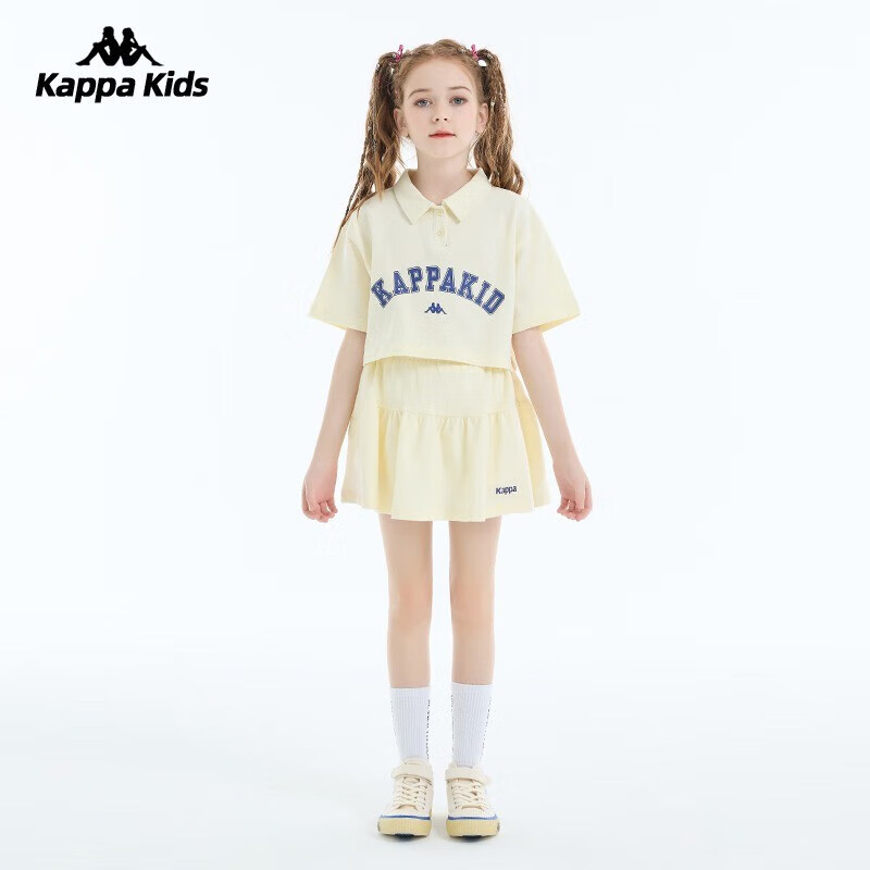 KAPPA KIDS童装女童夏装套装新款大童洋气夏款网红儿童两件套 黄色 150cm 11-12岁
