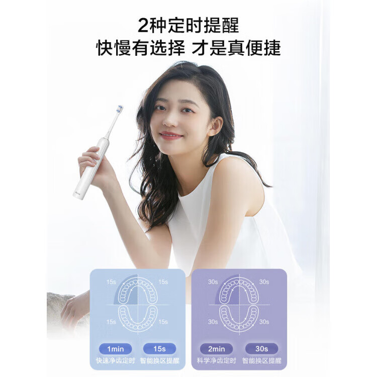 海尔(Haier)电动牙刷成人男女无线座充可充电可视化显示智能压感全身水洗礼物清洁美白牙刷 HT11汉玉白标准版2刷头