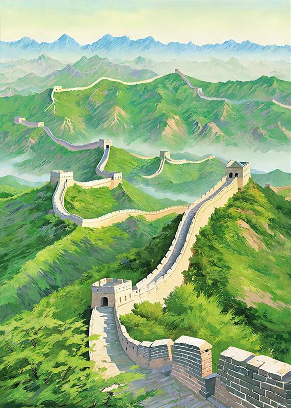 创京懿选纯手绘油画 纯手绘油画新中式玄关装饰画客厅抽 万里长城 无