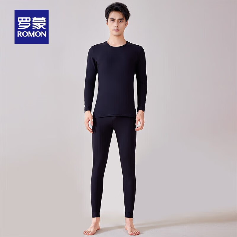 罗蒙（ROMON）【山羊绒+桑蚕丝】男女同款保暖套装2025秋冬新款双面绒保暖内衣 黑色(男) 2XL (男160-190/女140-160斤)