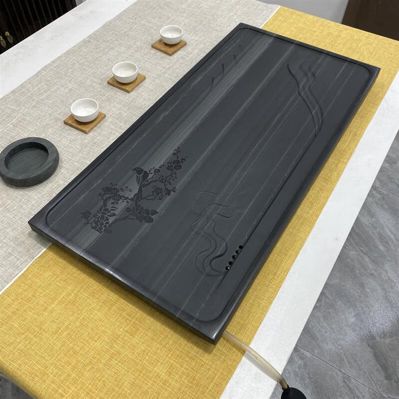 南啵丸天然皇庭玉石茶盘 整板整块皇庭玉石茶盘喜上眉梢立体浮雕磨砂