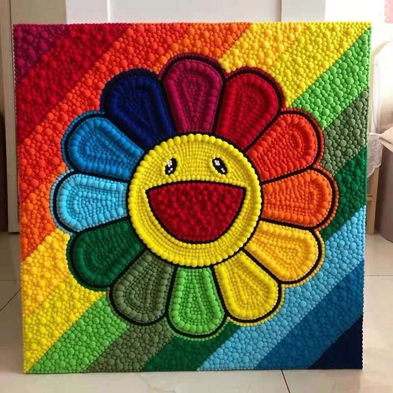 xkj村上隆太阳花毛球画同款diy手工制作生日礼物diy毛球粘贴画 彩虹款