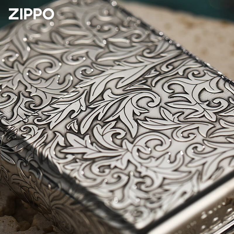 ZIPPO打火机官方正版防风芝宝盔甲纯银唐草中标限量送男士朋友新年礼物 纯银中标唐草-可定制【古典礼盒套装】