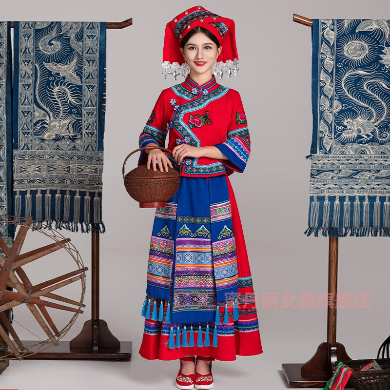 蓝色 刺绣成人-红-三角帽吊铃头 s