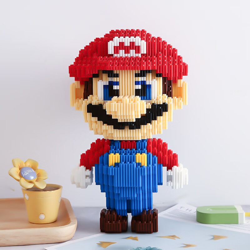 xinz微小颗粒超级玛丽积木人物马里奥拼装串联卡通拼图儿童玩具男女孩 7011红玛丽【高26cm/1700颗】