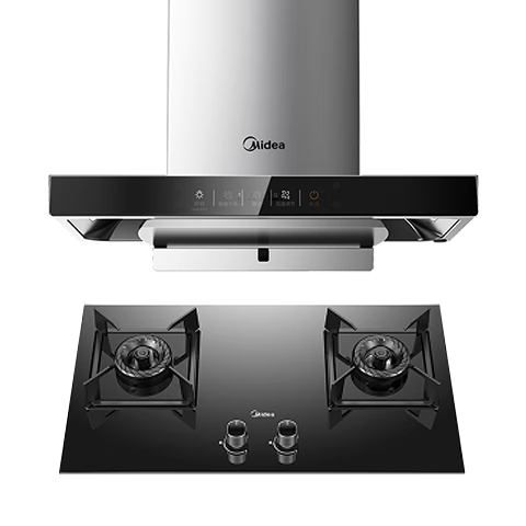 美的（Midea）欧式顶吸抽油烟机 家用22立方大吸力挥手控制燃气灶具套装 智能厨房家电T36 天然气套装【油烟机+Q330猛火灶5.0KW】