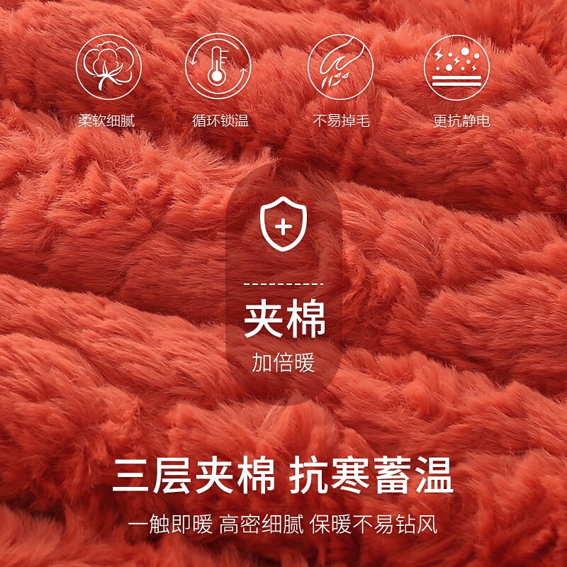 猫人长毛绒情侣拉链连帽夹棉睡衣秋冬加绒加厚三层夹棉过冬神器套装 QRV-61035-兔毛绒 M