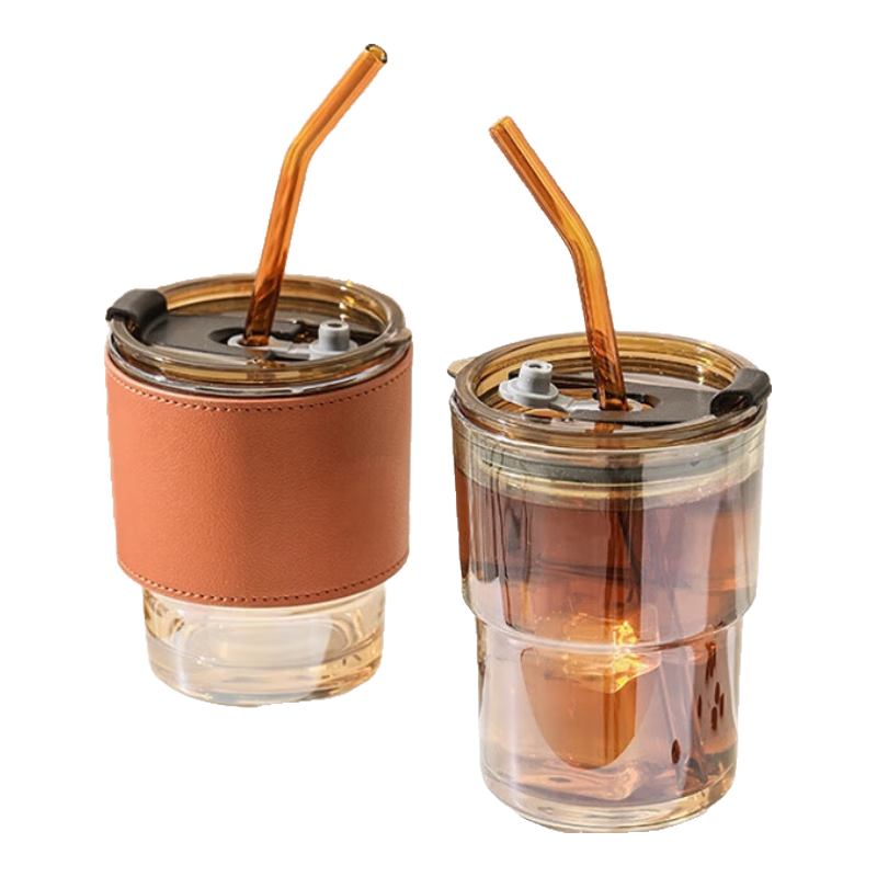 广意 玻璃杯水杯手持咖啡杯大容量杯子学生便携吸管杯随行杯 GY7990