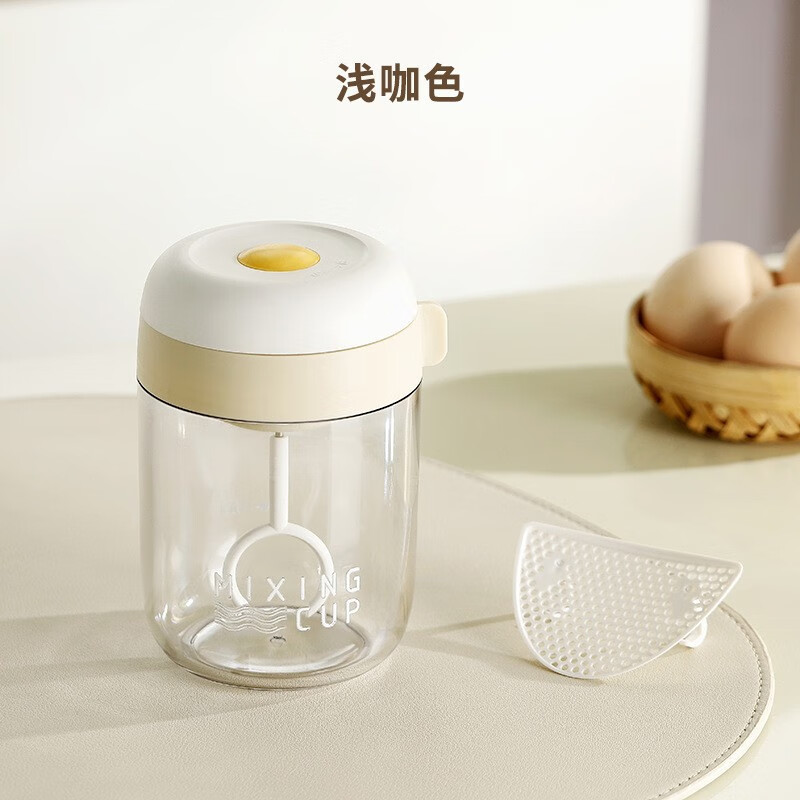 美之扣打蛋器电动家用小型烘焙蛋糕搅拌奶油打发器全自动无线咖啡打泡器搅拌器打发器 浅咖色【电动打蛋搅拌/带过滤器】